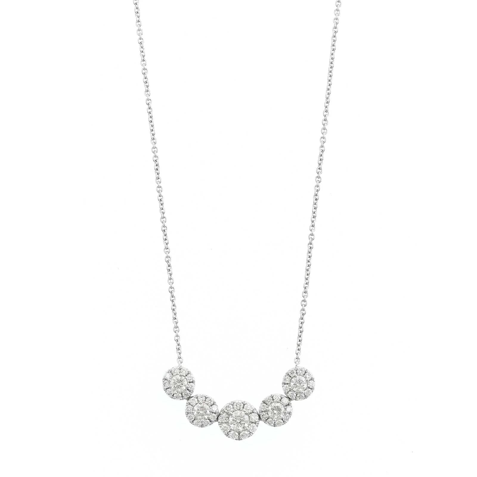14K White Gold 5 Diamond Cluster Station Necklace