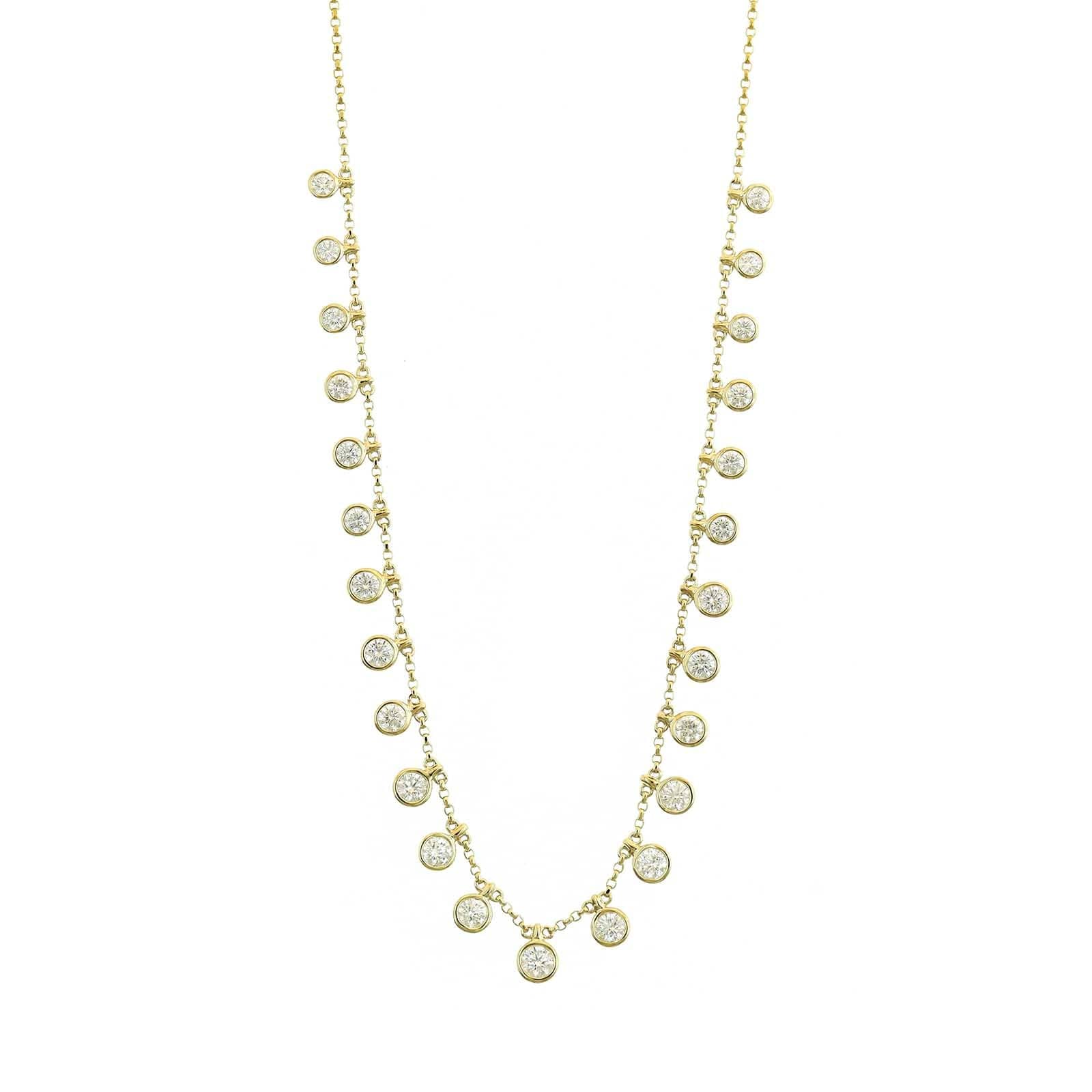 14K Yellow Gold Graduated Bezel Set Round Diamond Station Dangle Necklace