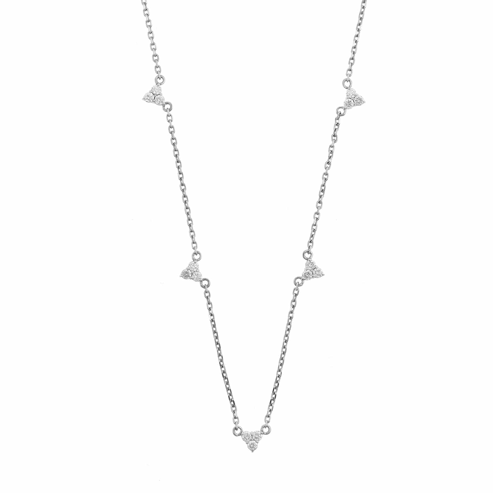 14K White Gold Trio Diamond Station Necklace