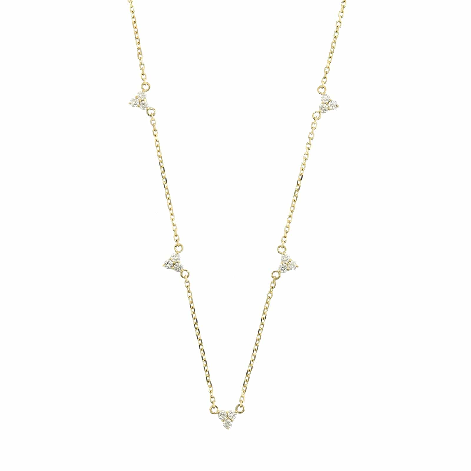 14K Yellow Gold Trio Diamond Station Necklace