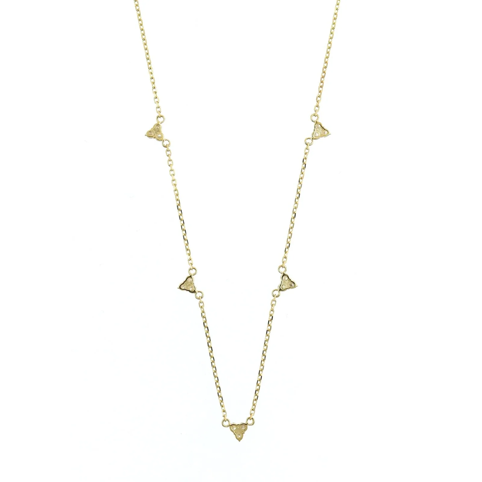 14K Yellow Gold Trio Diamond Station Necklace - Image 2