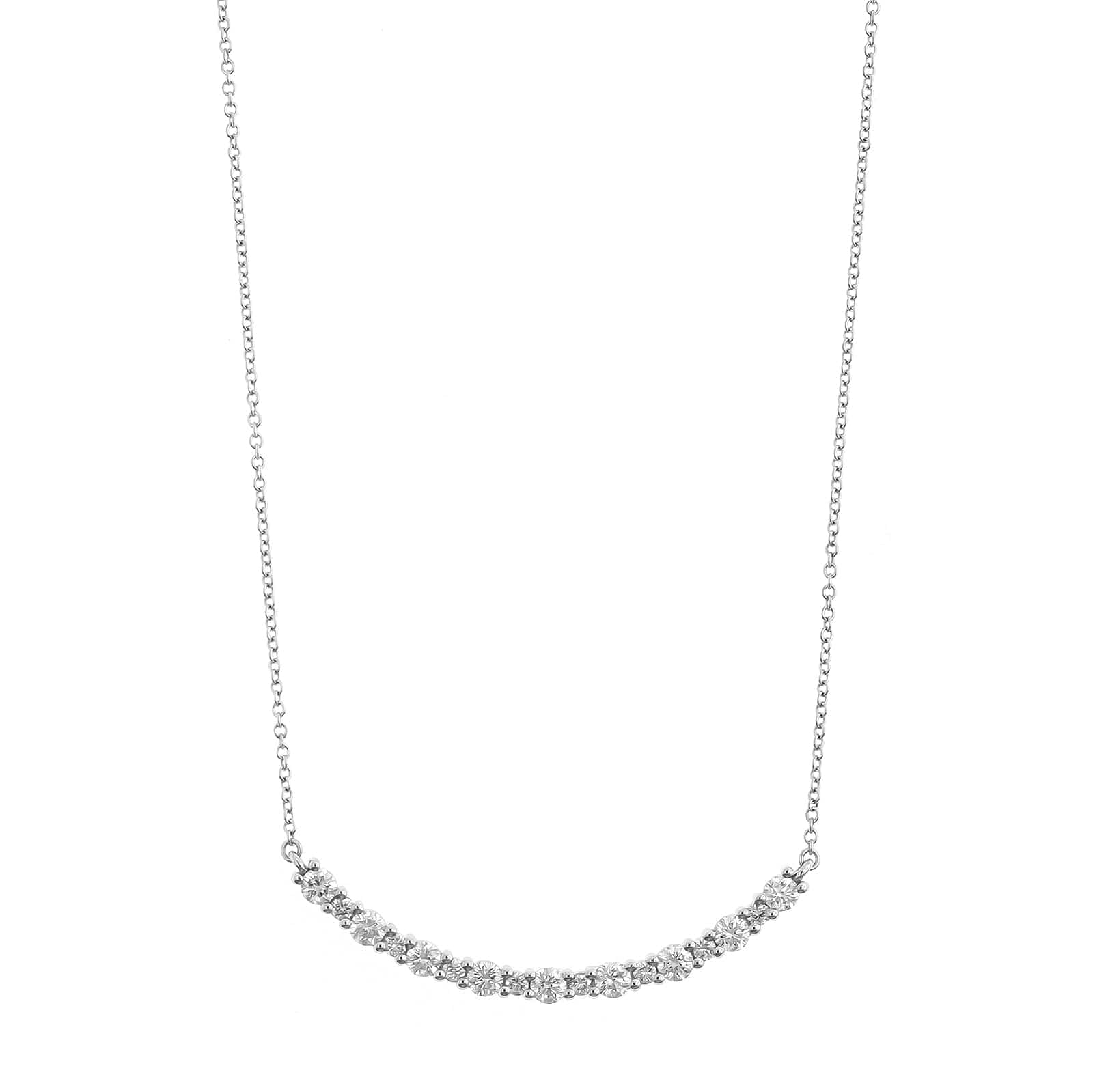 18K White Gold Curve Bar .80CTW Diamond Necklace