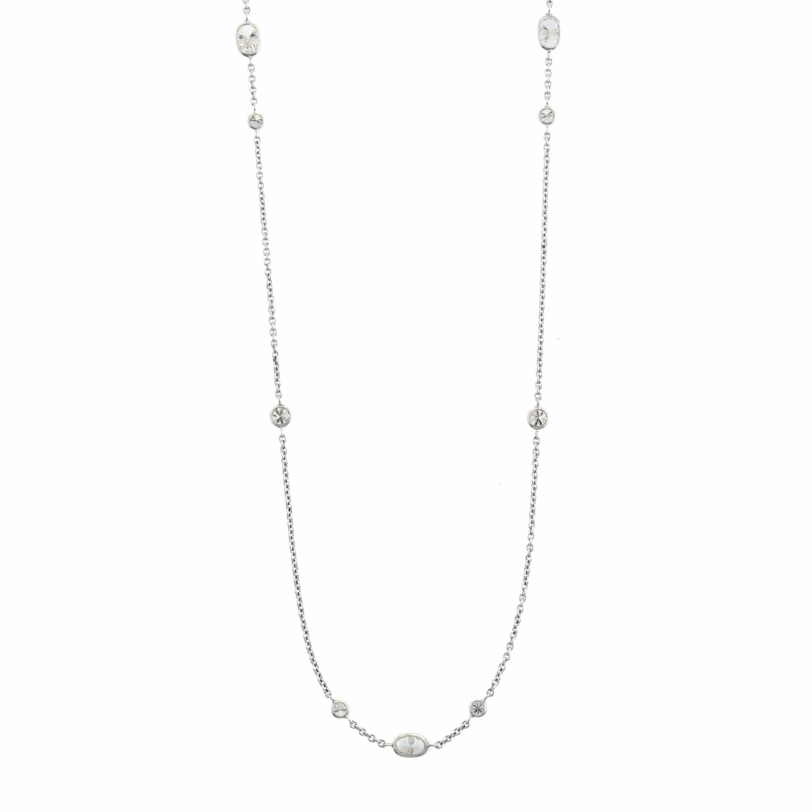 18K White Gold Oval and Round Diamond By The Yard Necklace - Image 2