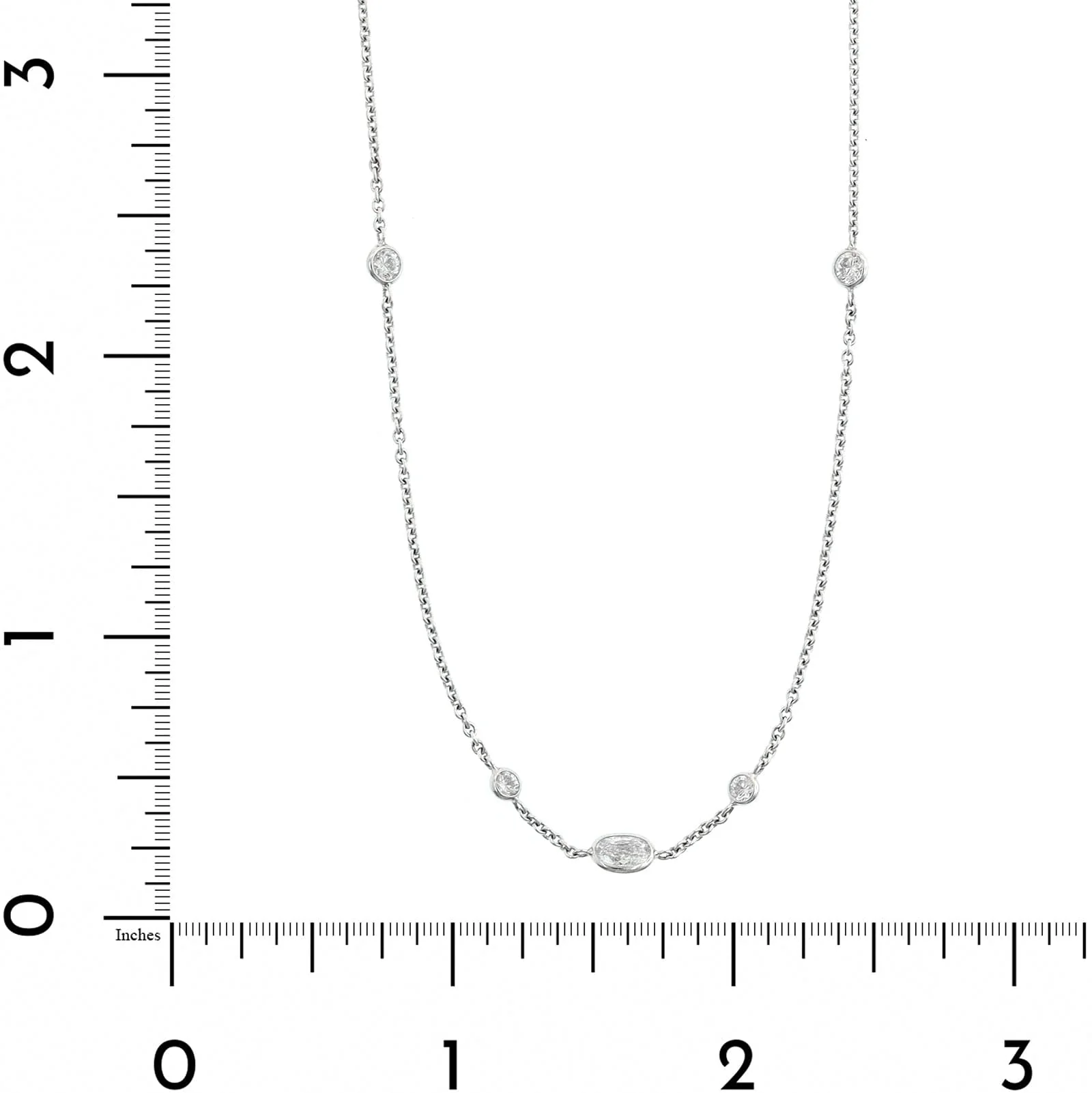 18K White Gold Oval and Round Diamond By The Yard Necklace - Image 4