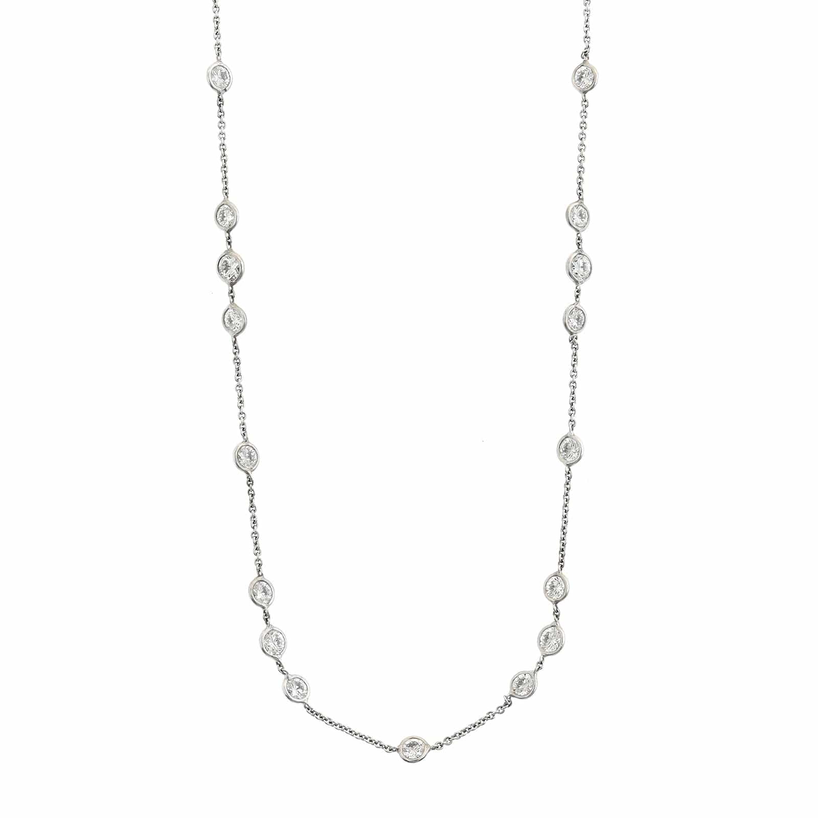 18K White Gold Round Diamond By The Yard Necklace