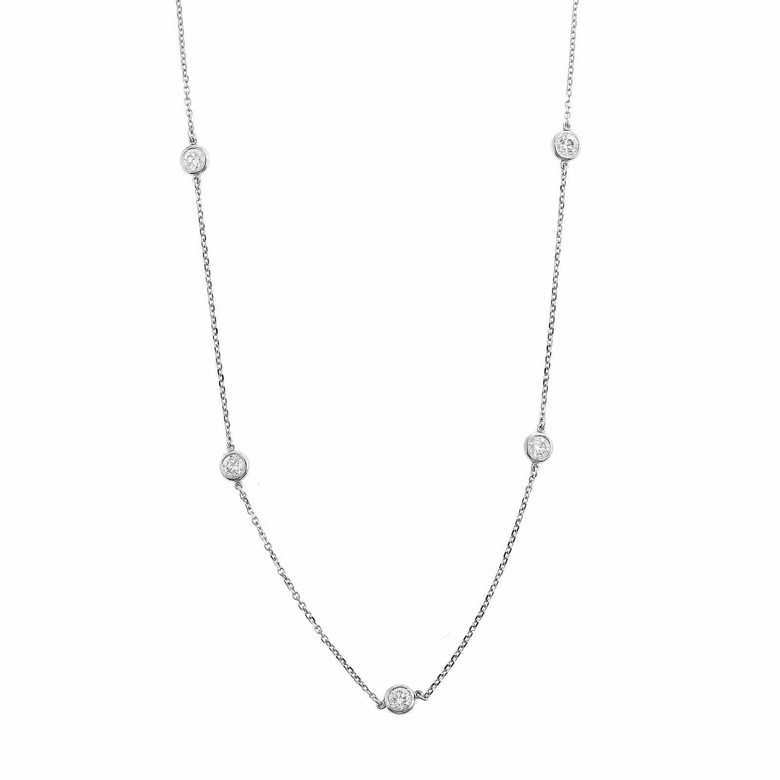 14K White Gold 5 Stone .75CTW Diamond By The Yard Necklace