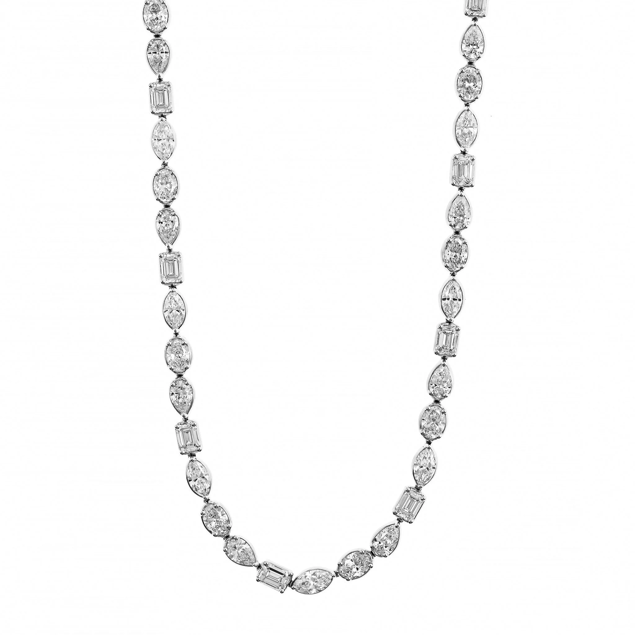 18K White Gold Multi Shaped Diamond Tennis Necklace - Image 5