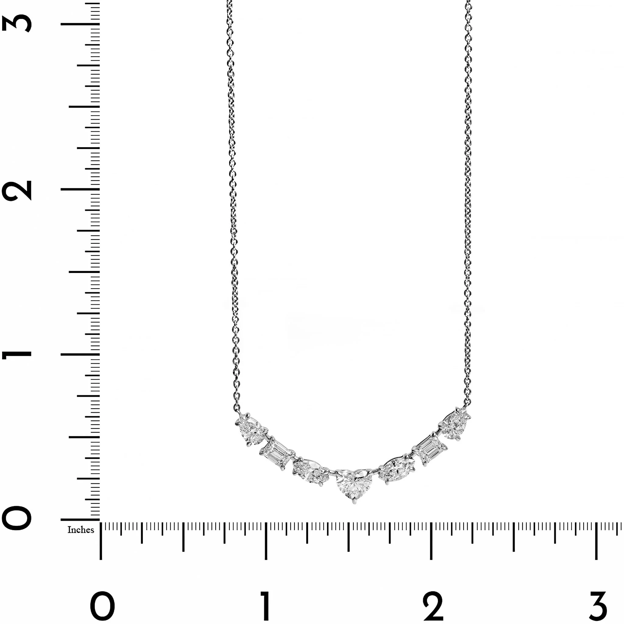 18K White Gold Curve Bar Multi Shaped Diamond Curved Bar Necklace - Image 4
