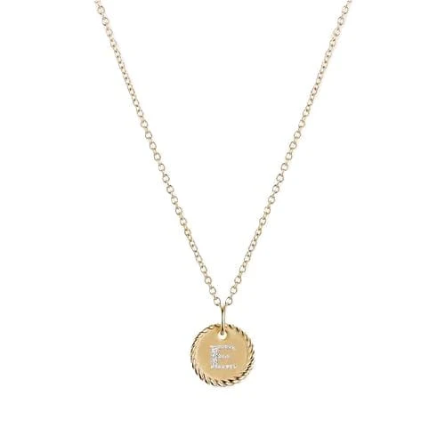 "E" Pendant with Diamonds in Gold on Chain Necklace