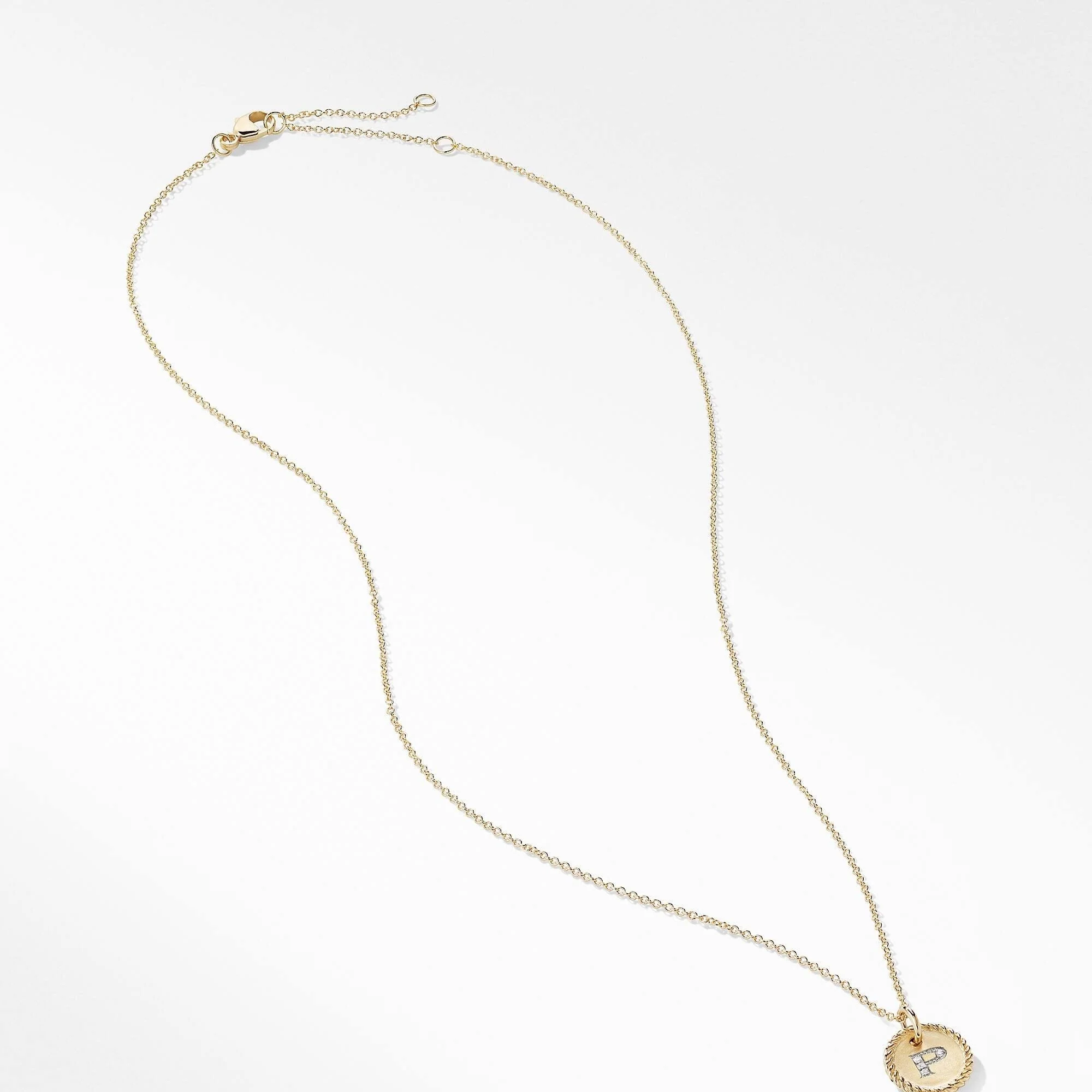 "P" Pendant with Diamonds in Gold on Chain Necklace - Image 3
