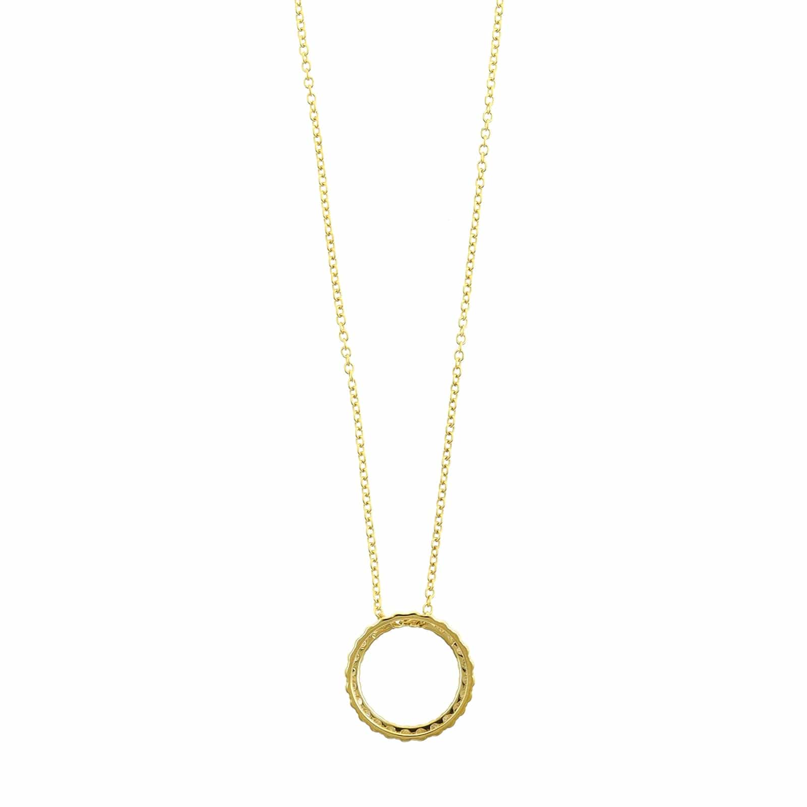 14K Yellow Gold Diamond Circle Pendant Necklace - Image 2