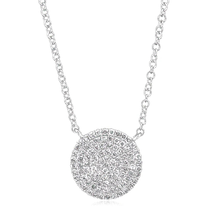 14K White Gold Diamond Pave Circle Pendant Necklace