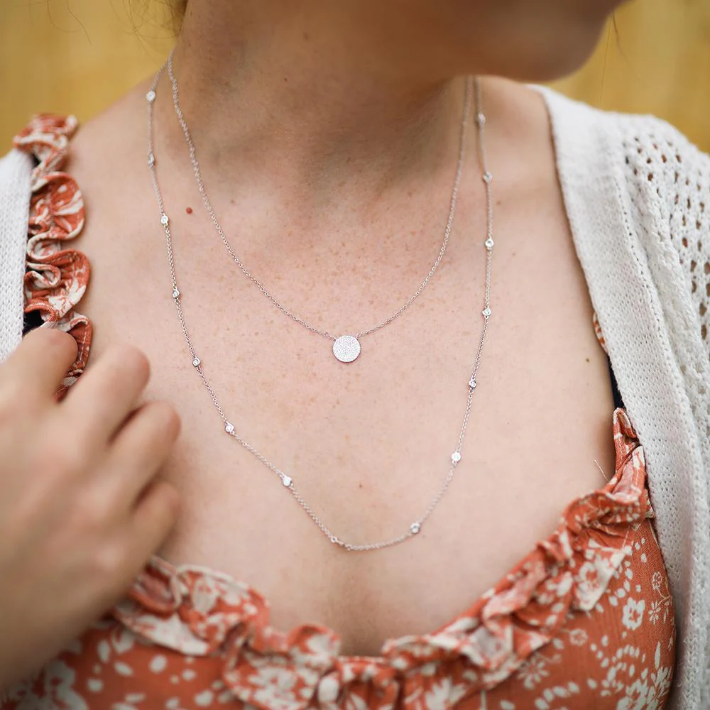 14K White Gold Diamond Pave Circle Pendant Necklace - Image 2