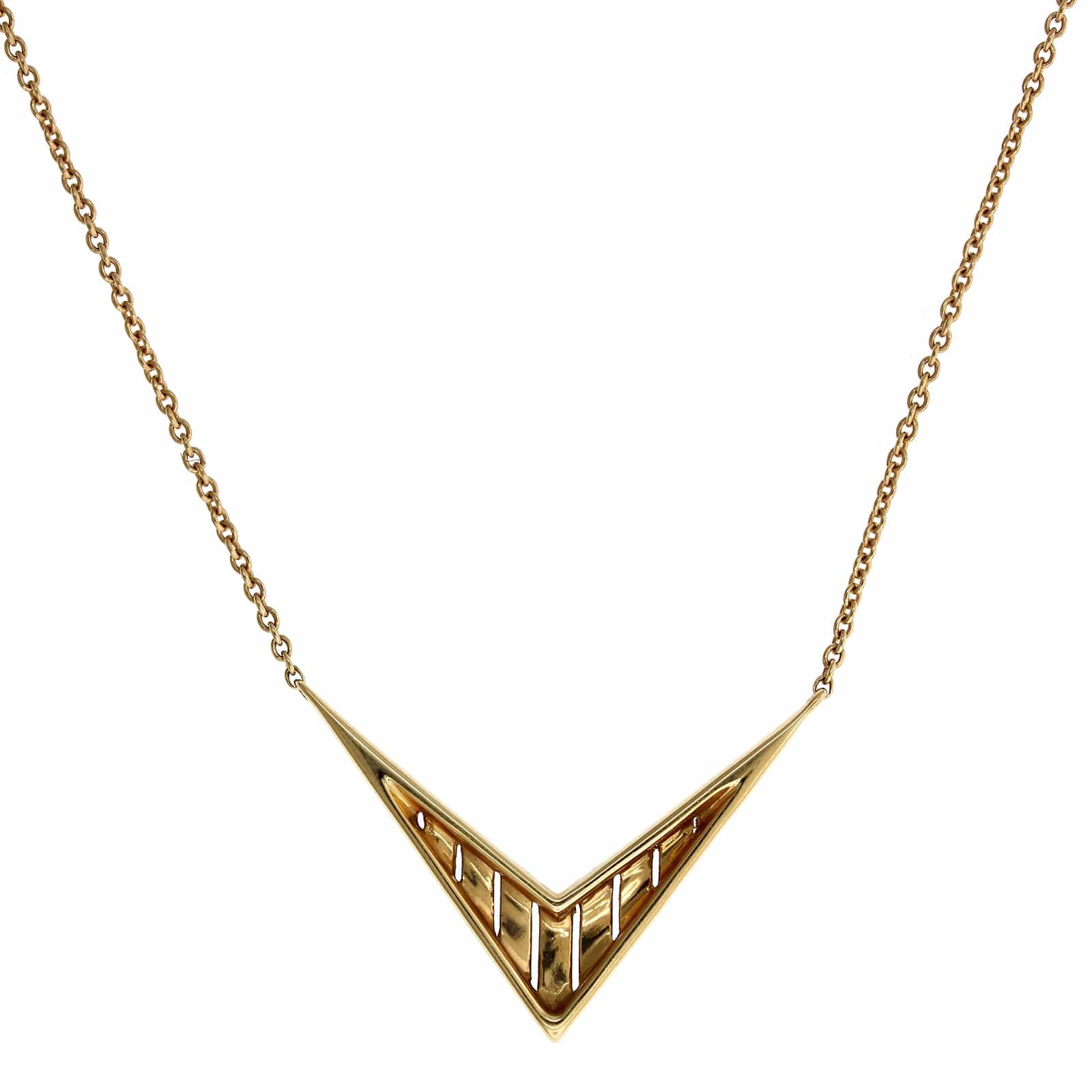 14K Yellow Gold Diamond V Necklace - Image 2
