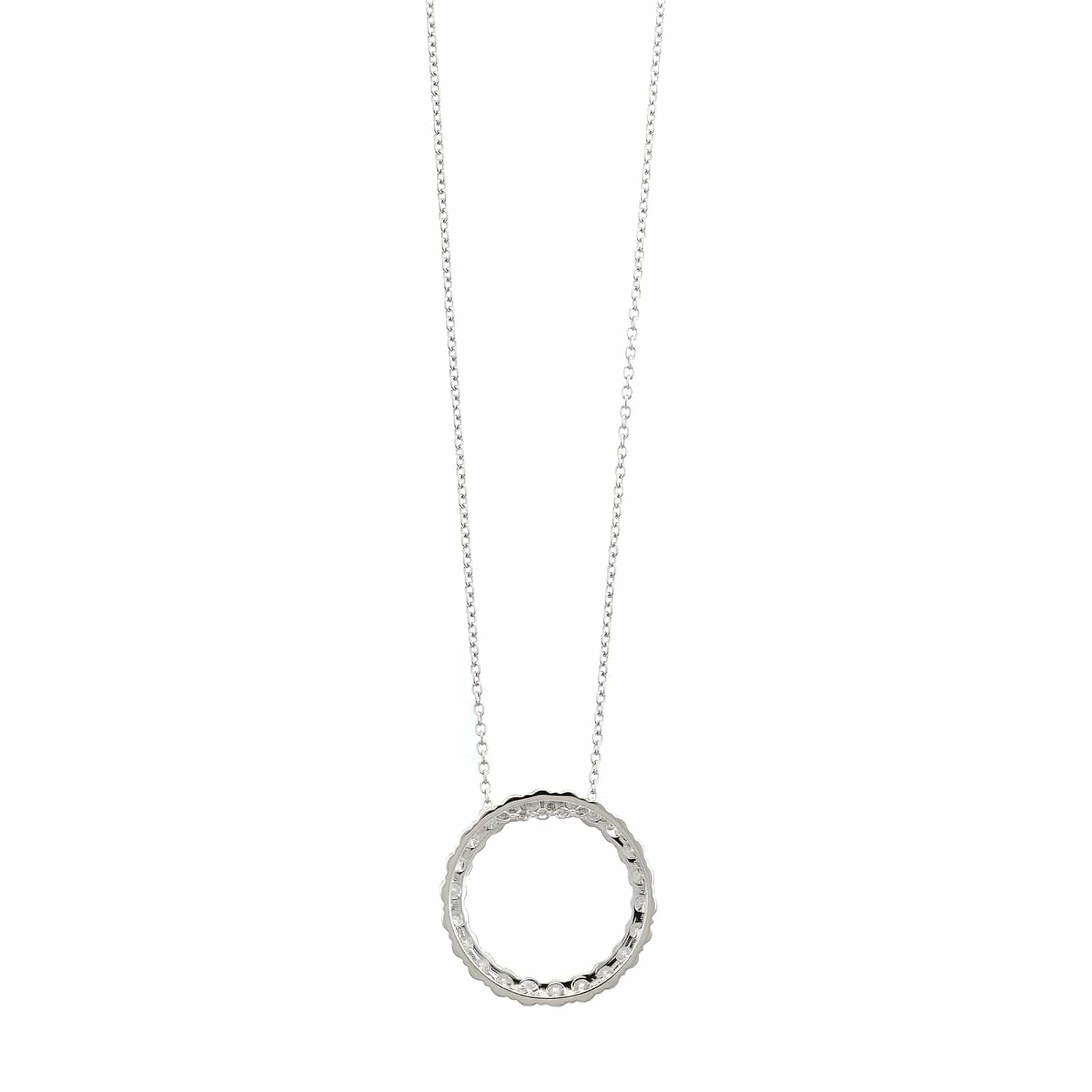 14K White Gold Diamond Circle Pendant Necklace - Image 2