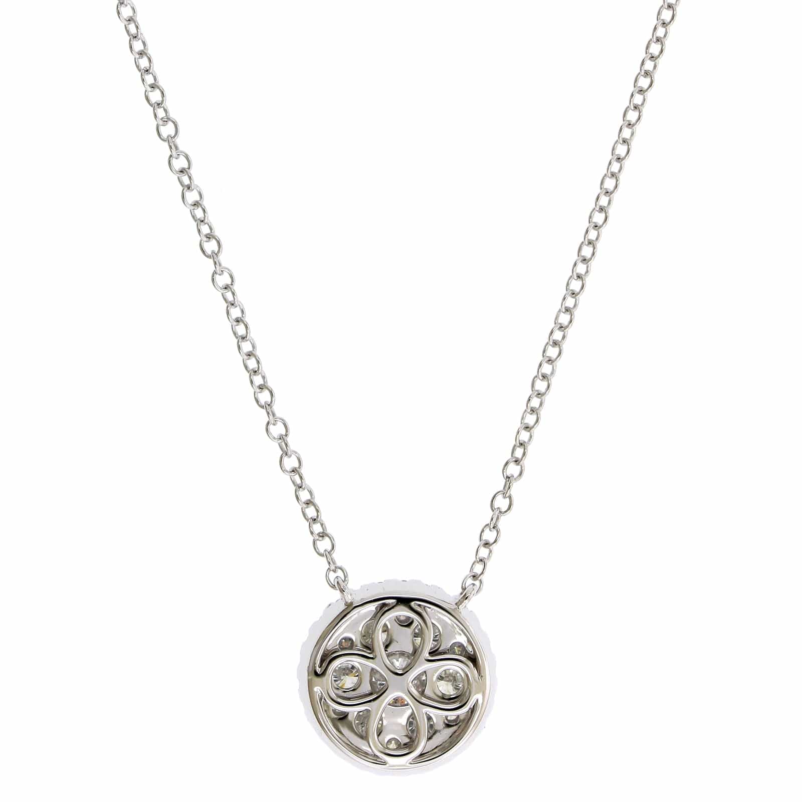 14K White Gold Double Diamond Halo Pendant Necklace - Image 2