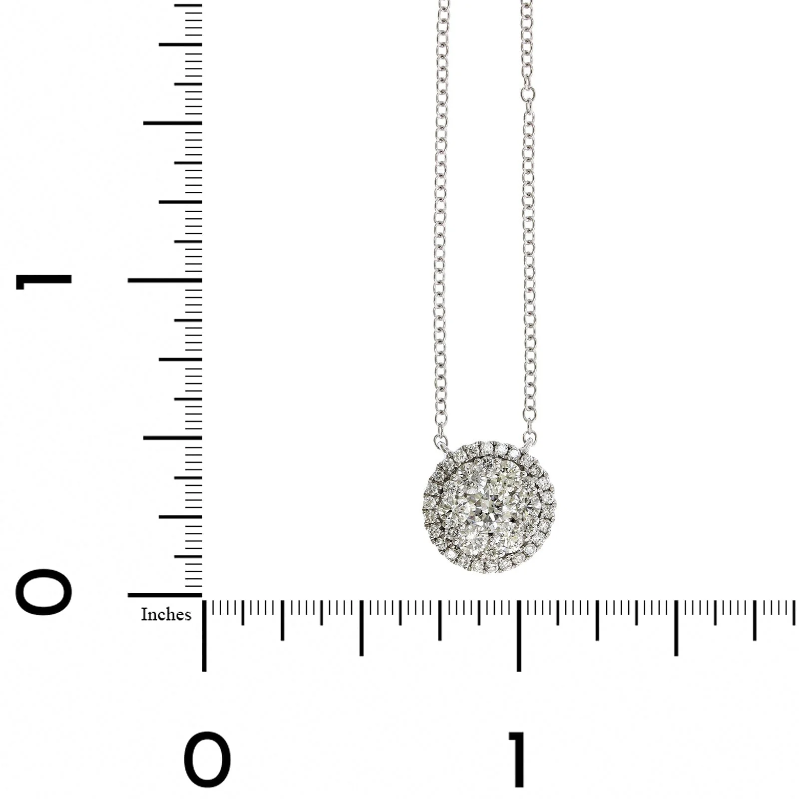14K White Gold Double Diamond Halo Pendant Necklace - Image 4