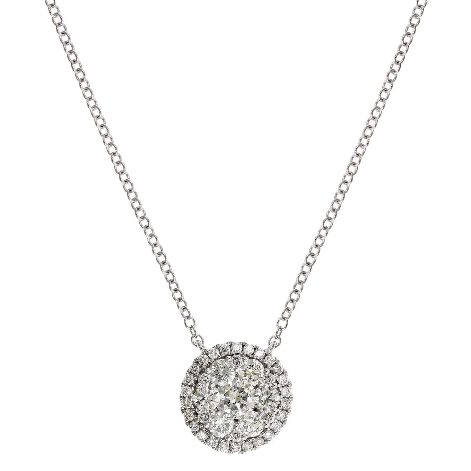 14K White Gold Double Diamond Halo Pendant Necklace - Image 5