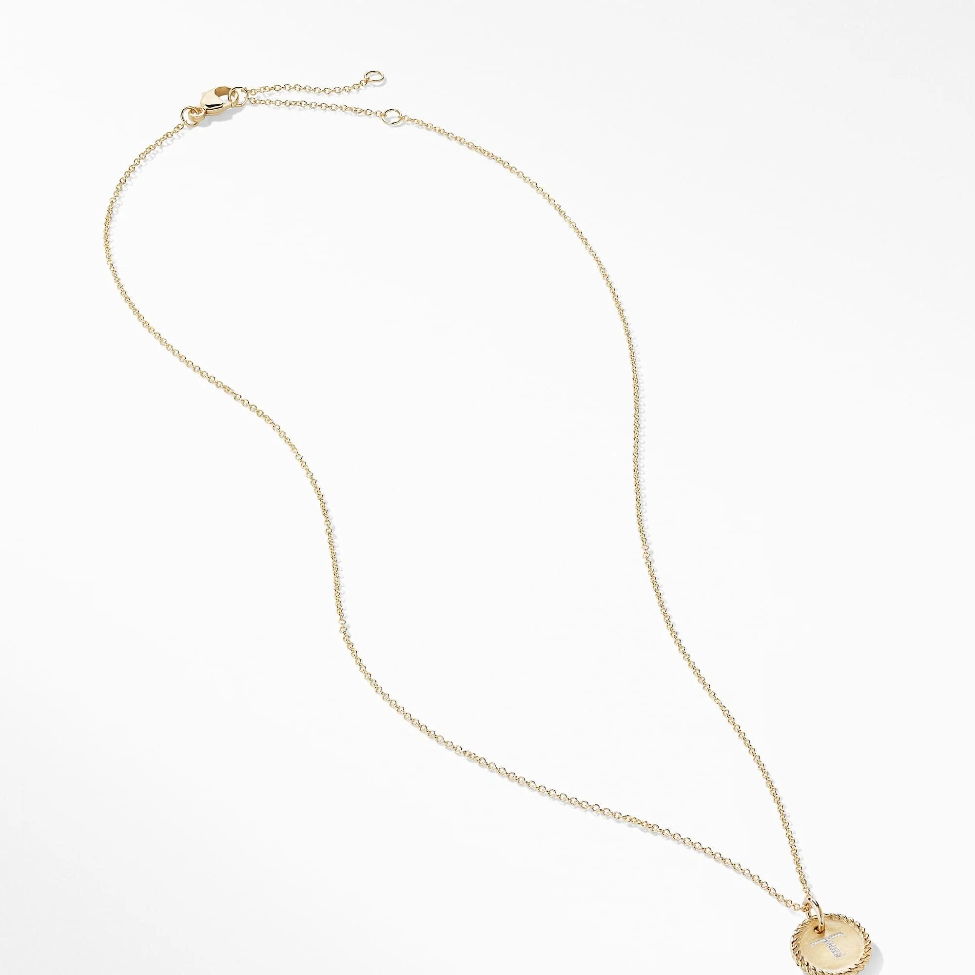 "T" Pendant with Diamonds in Gold on Chain - Image 3