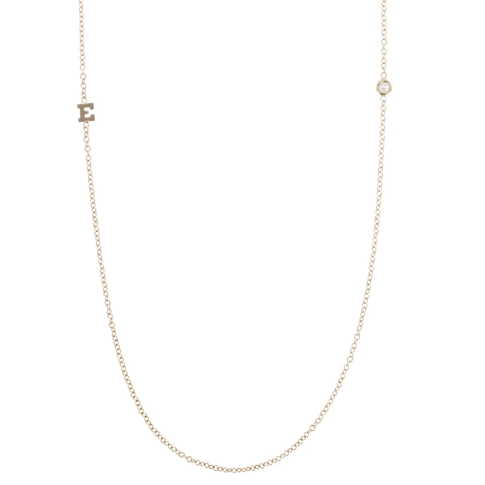 14K Yellow Gold Tiny Letter Diamond "E" Necklace