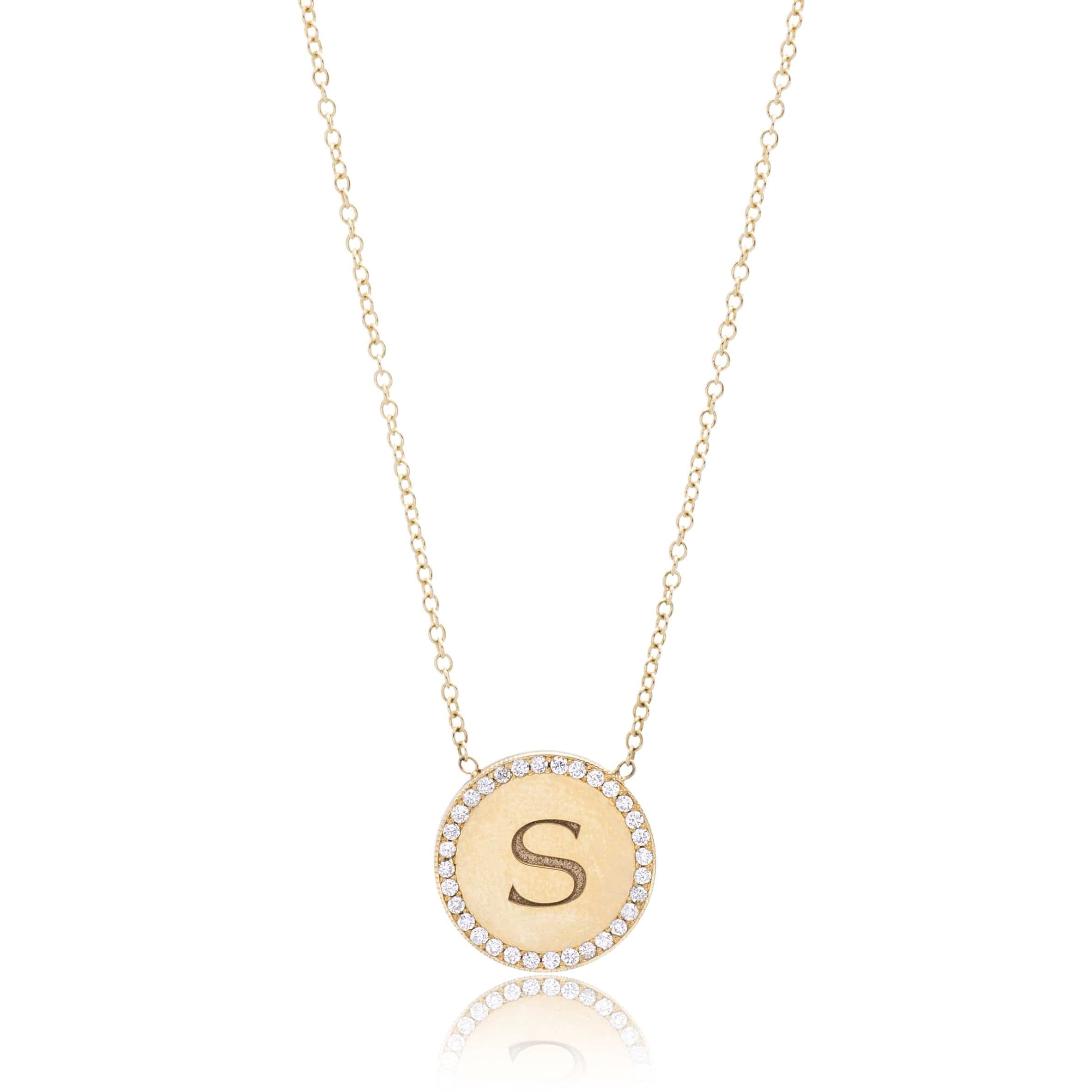 14K Yellow Gold Diamond Round Disc Necklace