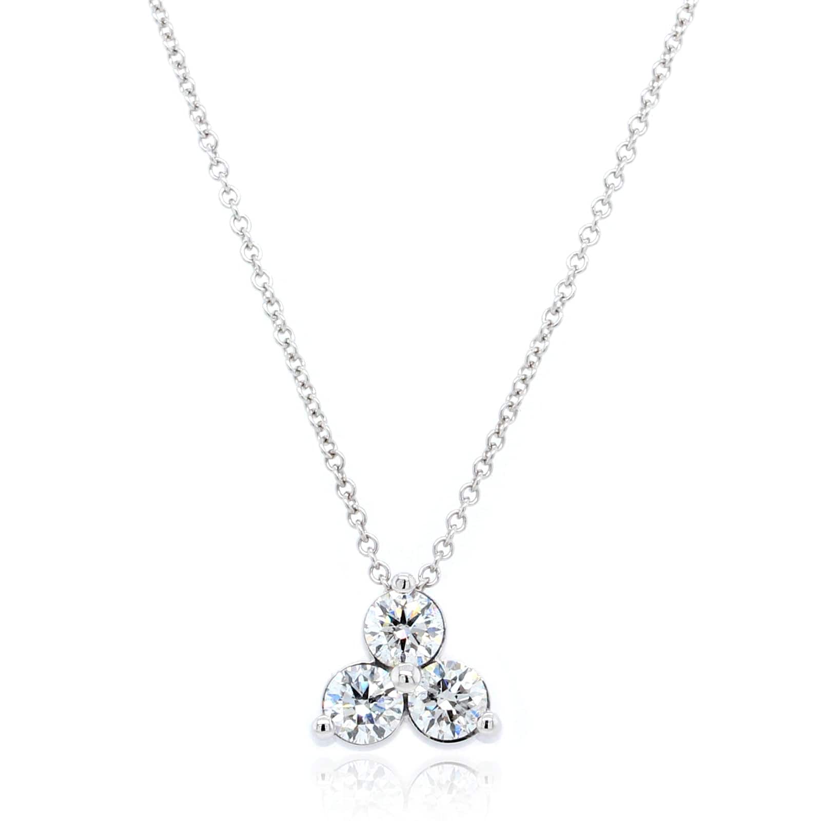 14K White Gold Three Stone Cluster Diamond Pendant