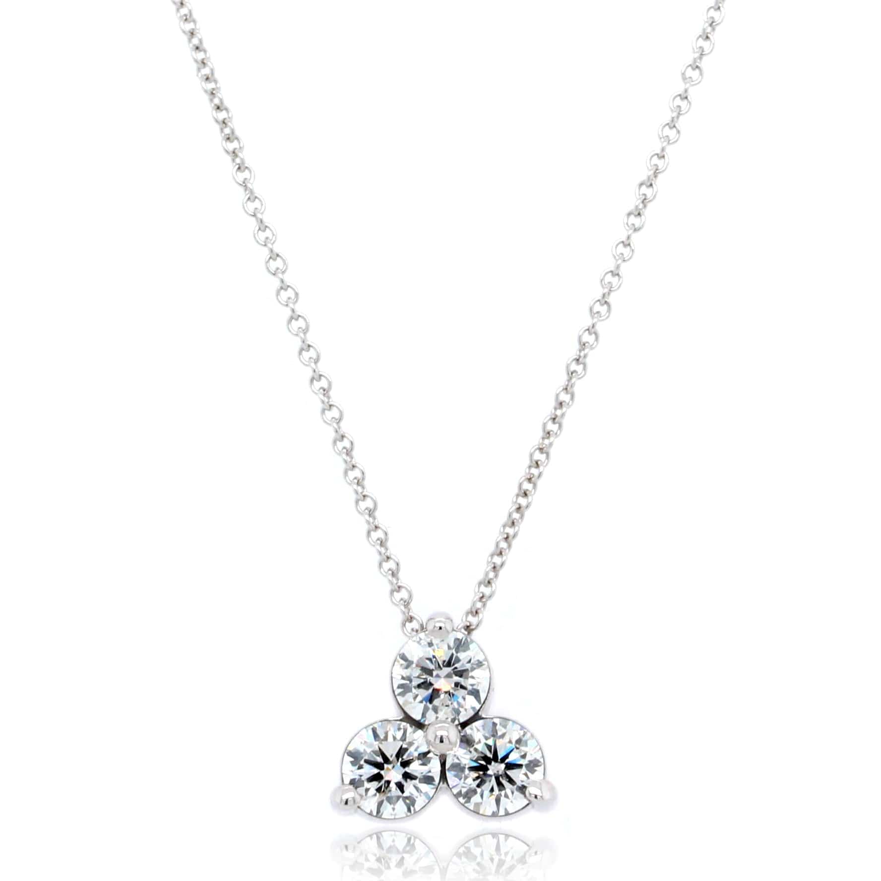 14K White Gold Three Stone Cluster Diamond Pendant
