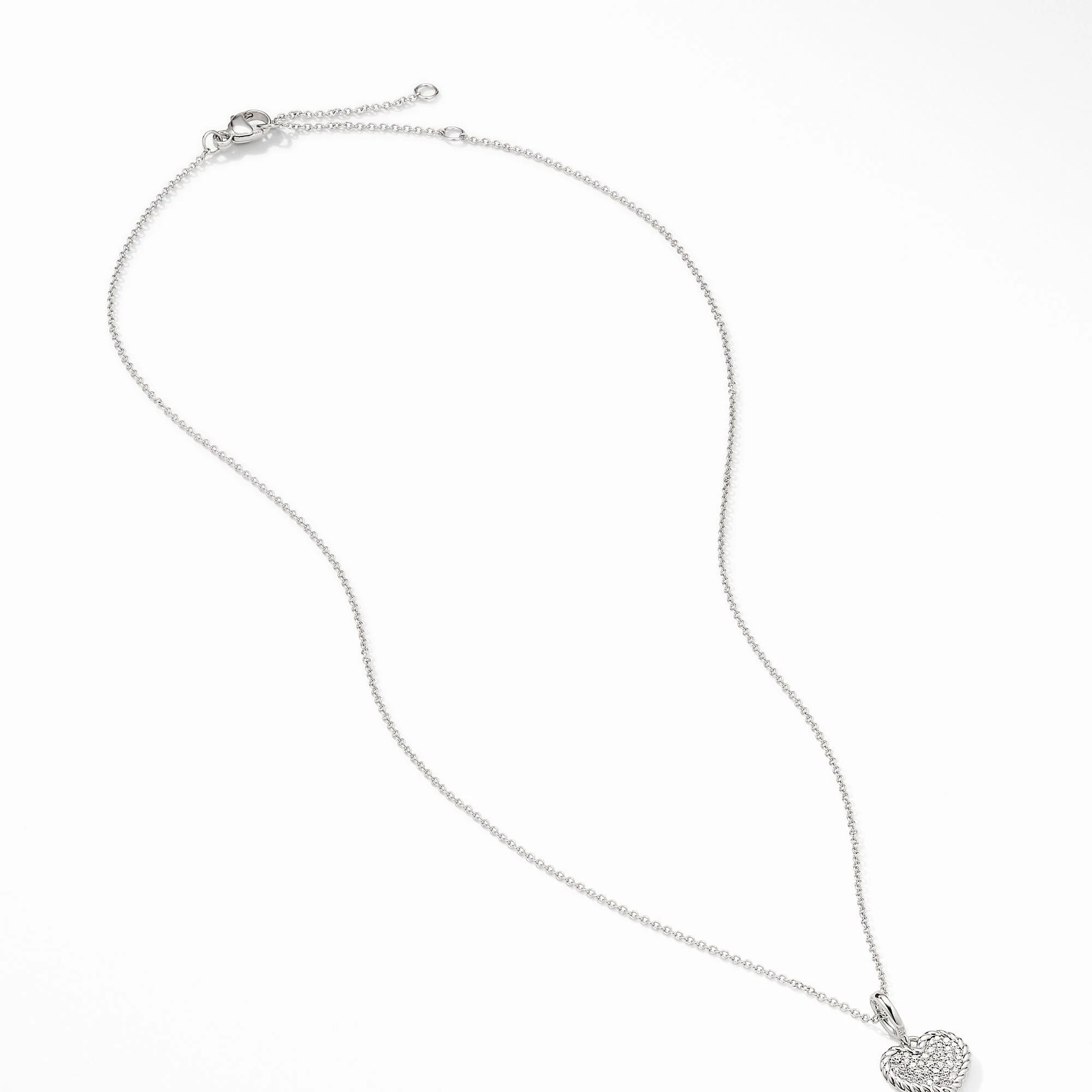 Cable Collectibles® Pavé Plate Heart Charm Necklace in 18K White Gold - Image 3