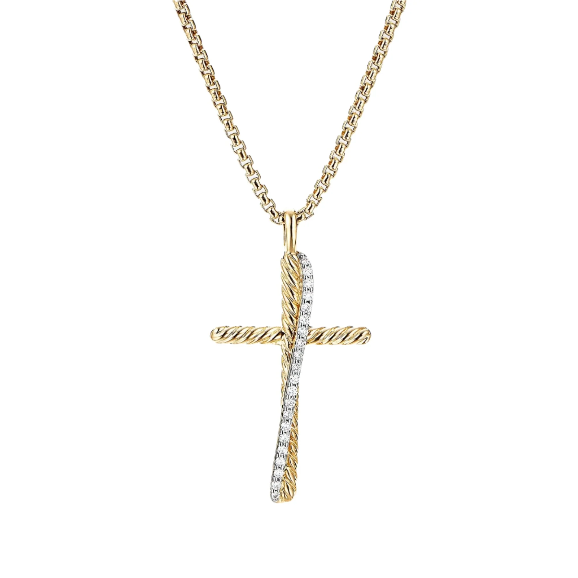 The Crossover Collection® Cross Necklace in 18K Yellow Gold with Pavé Diamonds