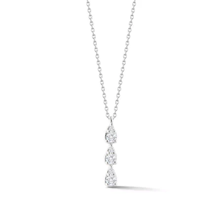14K White Gold Triple Drop Diamond Pendant Necklace