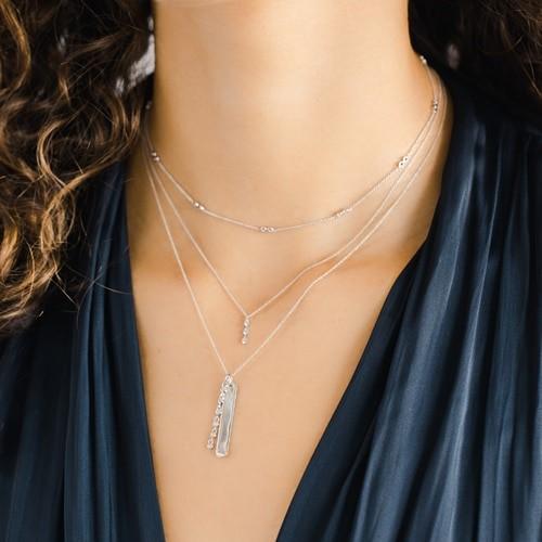 14K White Gold Triple Drop Diamond Pendant Necklace - Image 2