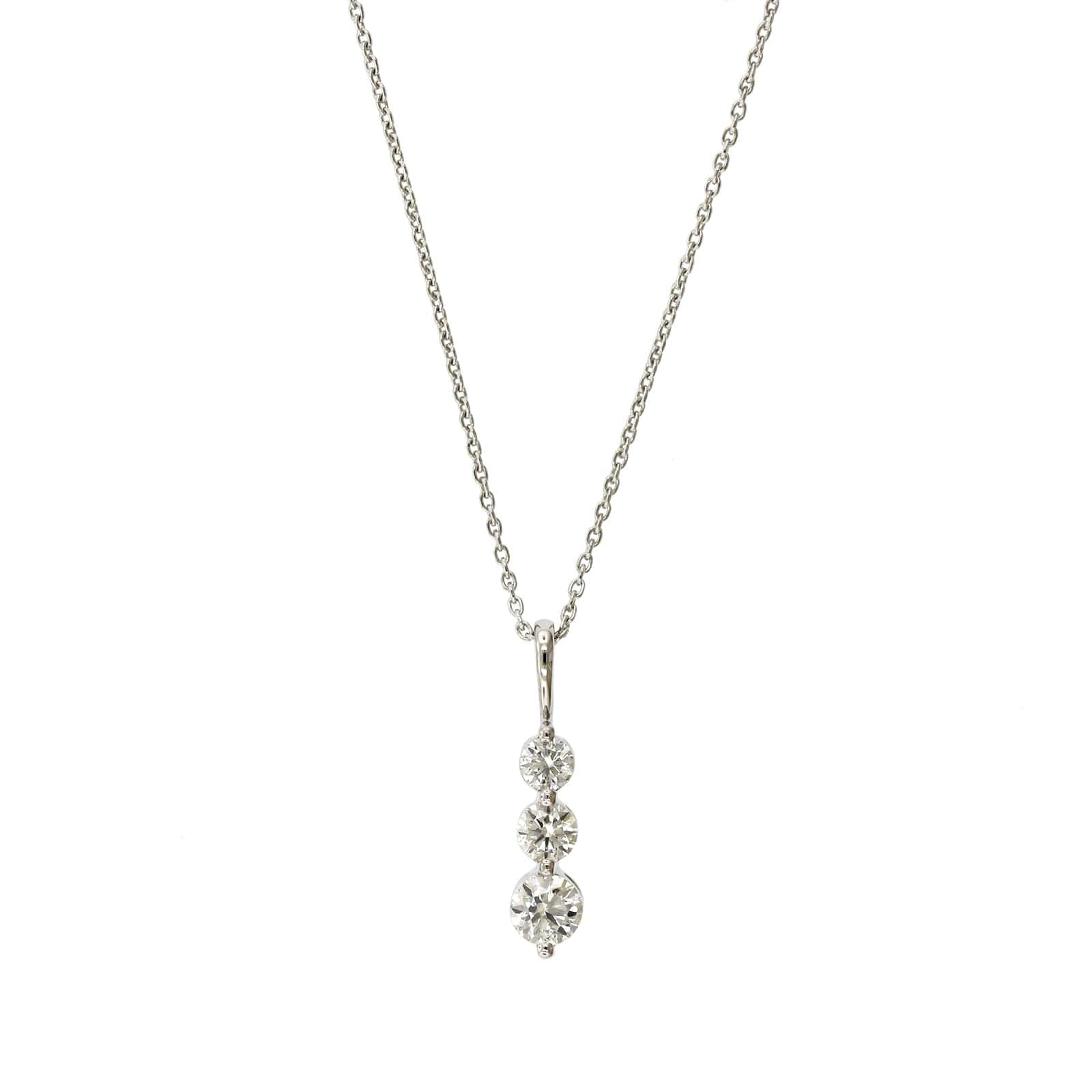 14K White Gold 3 Stone Graduated Diamond Pendant