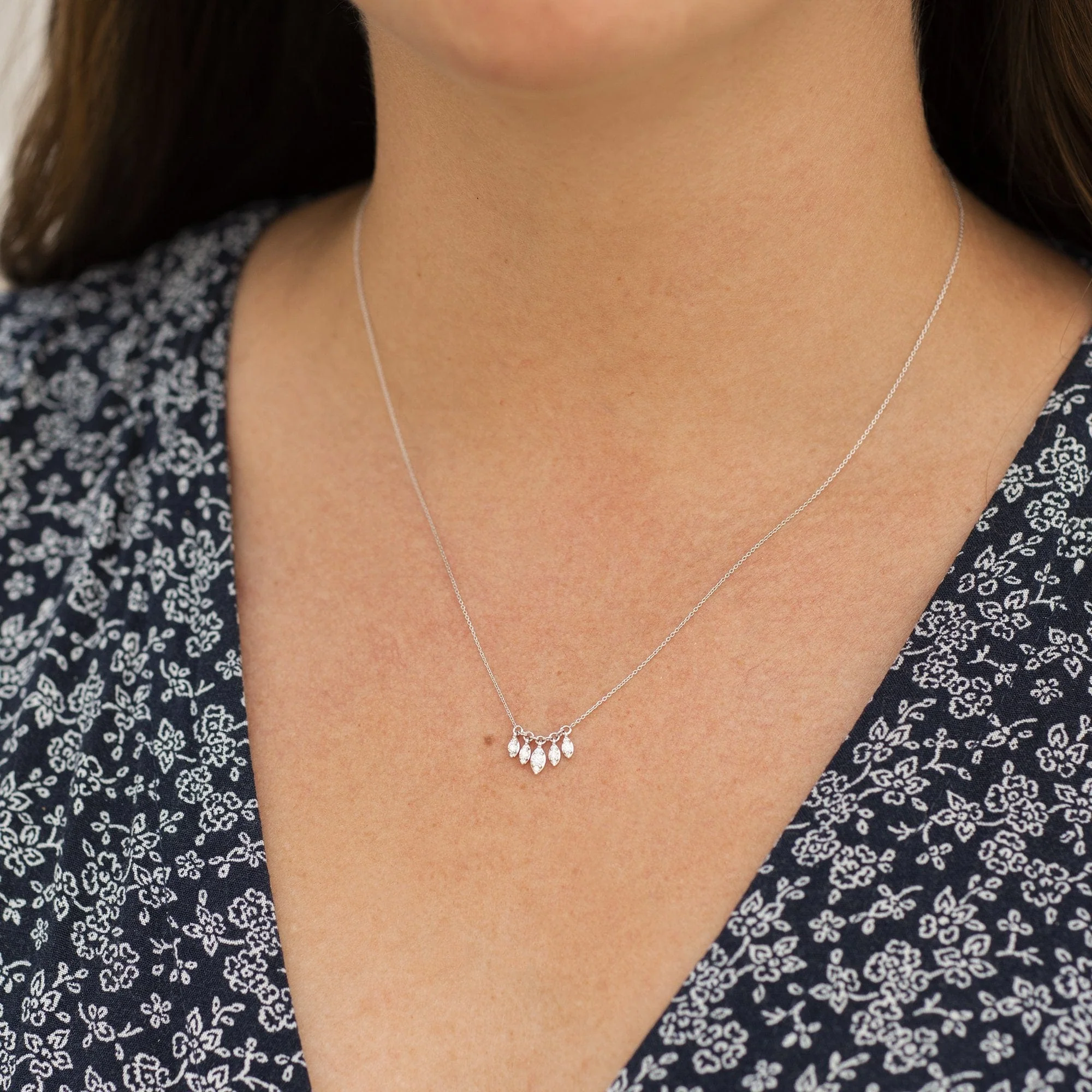 14K White Gold Multi Marquise Diamond Necklace - Image 2