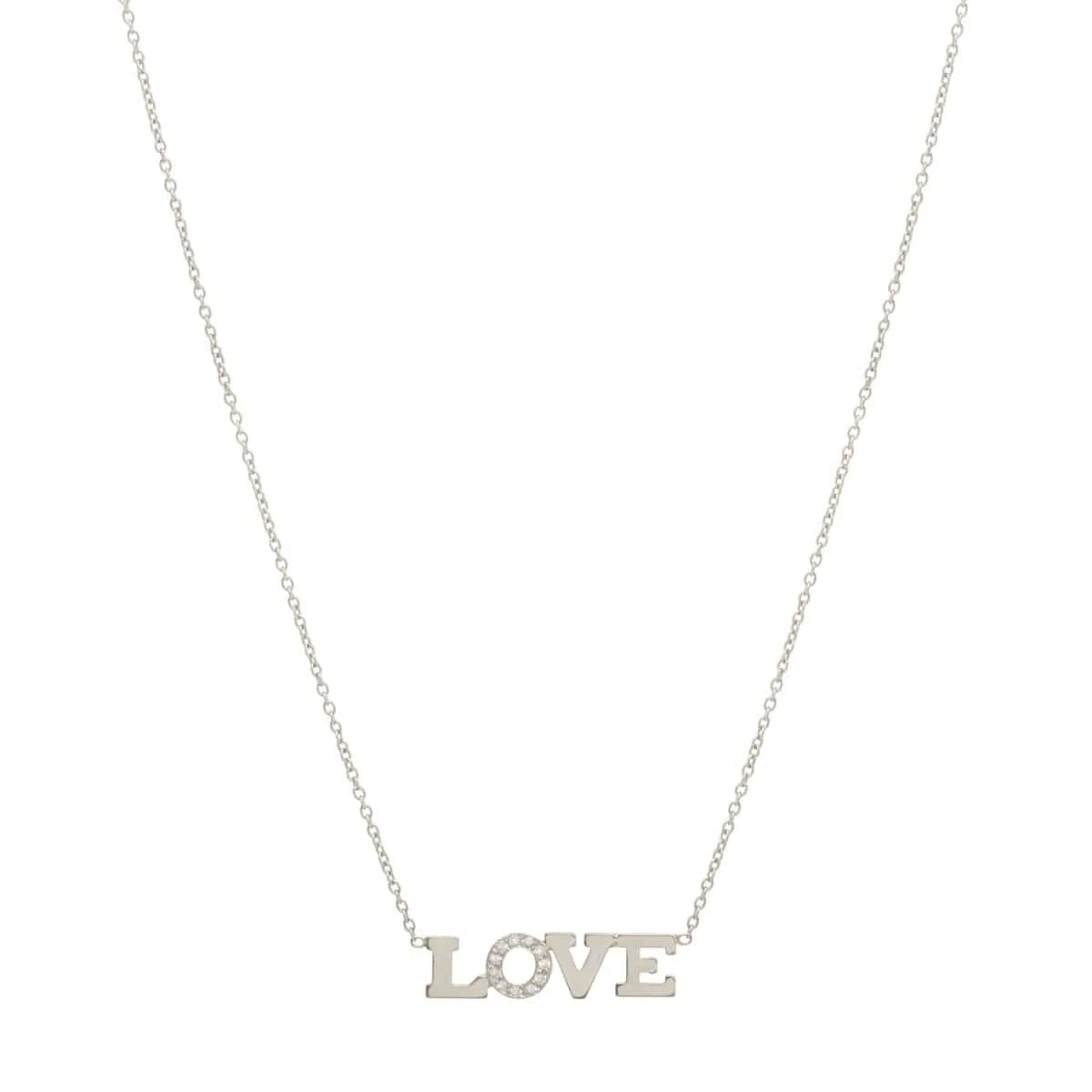 14K White Gold Diamond "LOVE" Necklace