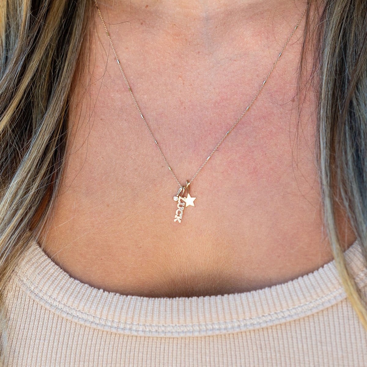 14K Yellow Gold Diamond 3 Charm Necklace - Image 2