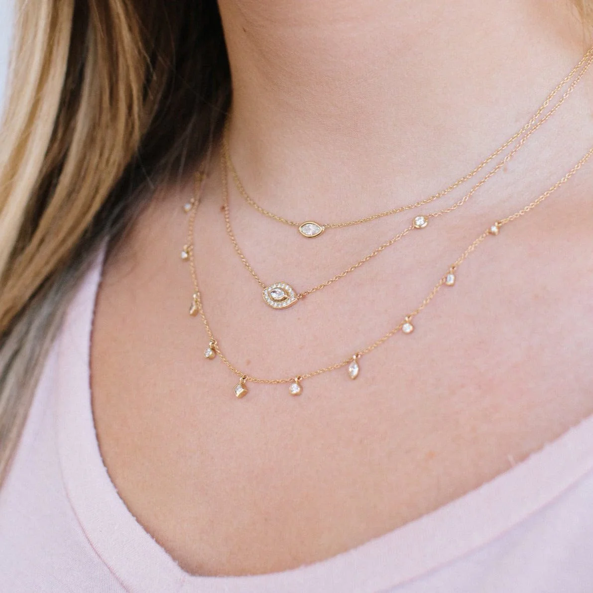 14K Yellow Gold Marquise Diamond Necklace - Image 2
