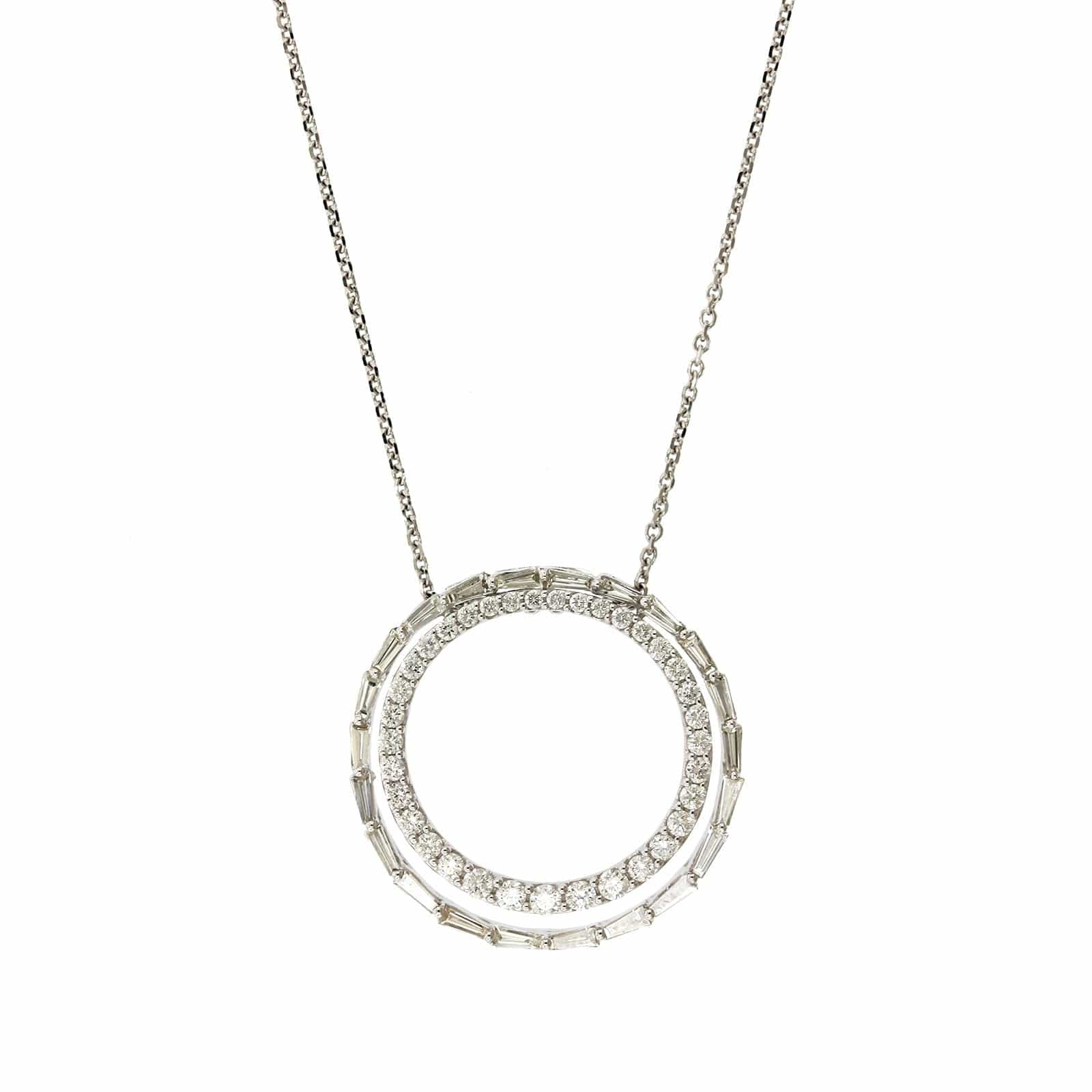 14K White Gold 2 Row Circle Diamond Pendant