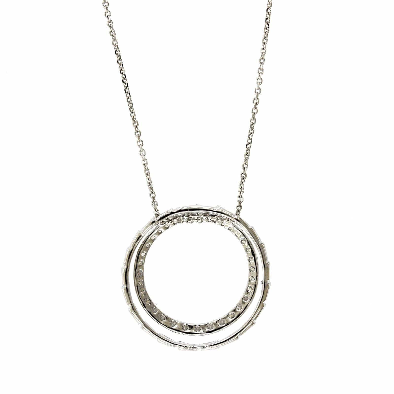 14K White Gold 2 Row Circle Diamond Pendant - Image 2