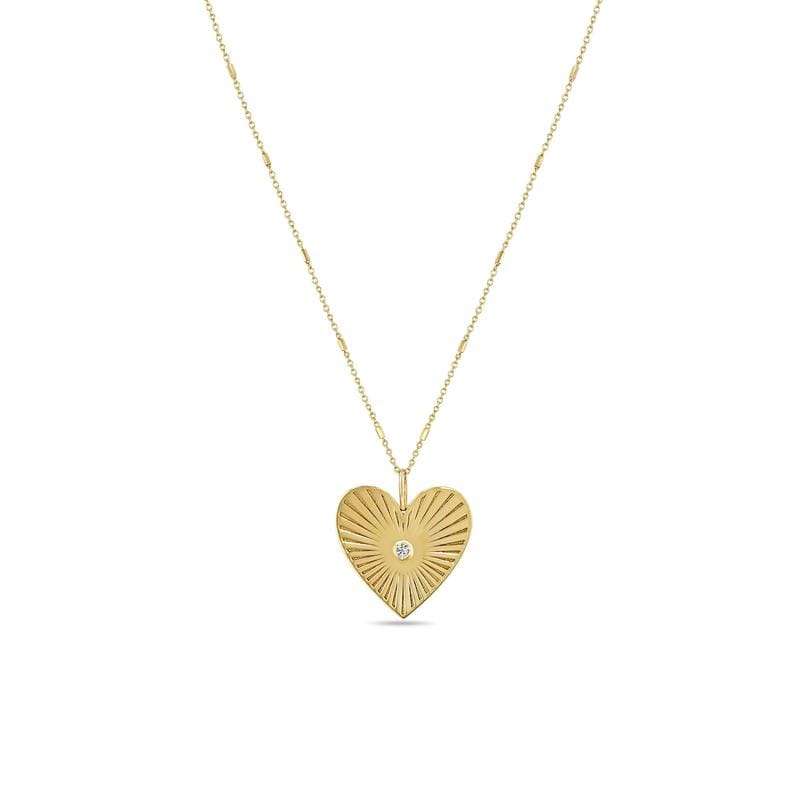 14K Yellow Gold Single Diamond Heart Medallion Pendant