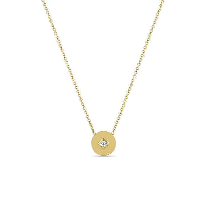 Zoe Chicco 14K Yellow Gold Round Disc with Princess Cut Diamond Necklace