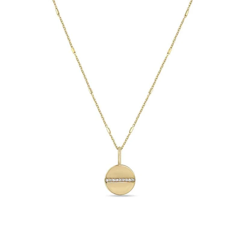 14K Yellow Gold Round Disc with Single Diamond Row Necklace
