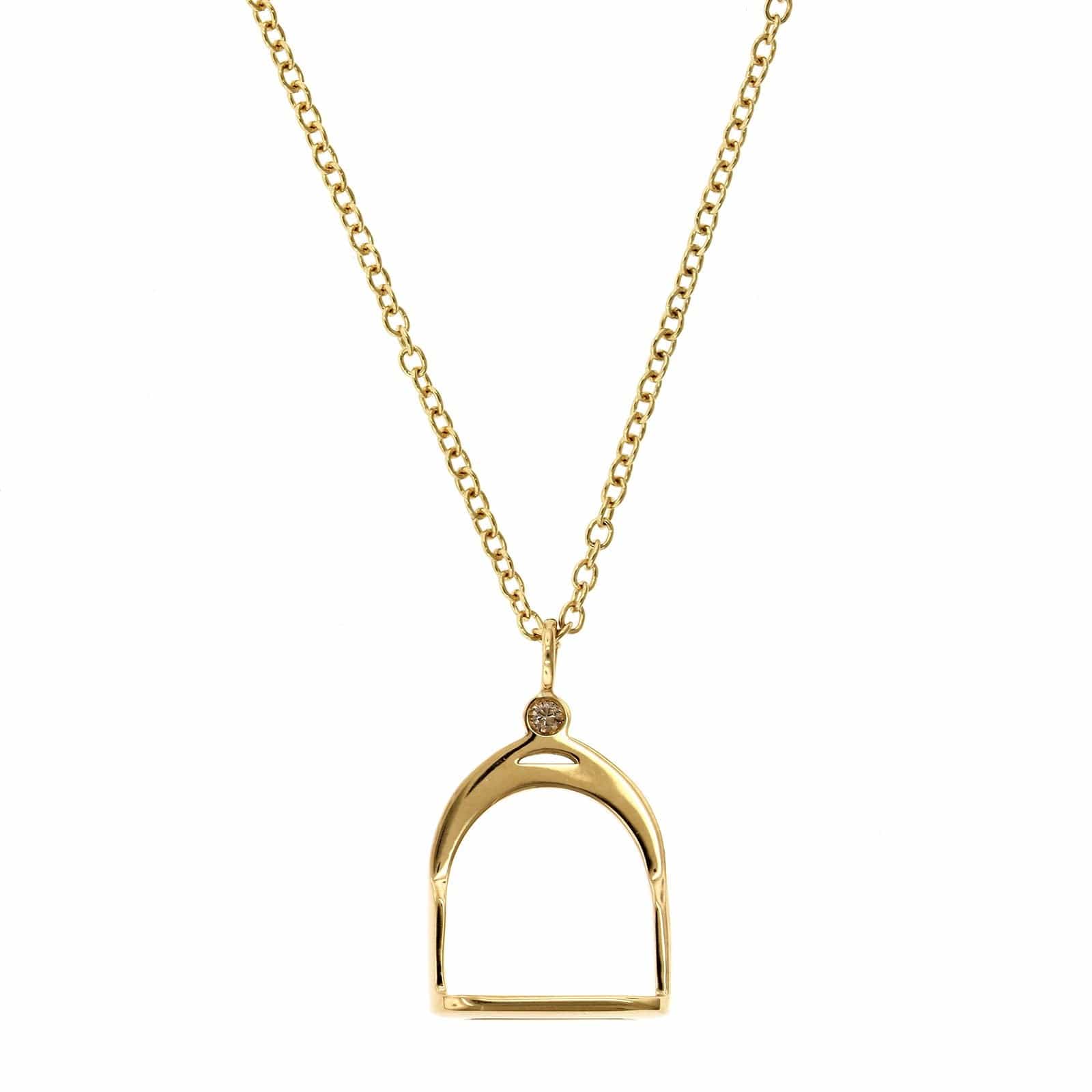 18K Yellow Gold Stirrup Brown Diamond Necklace