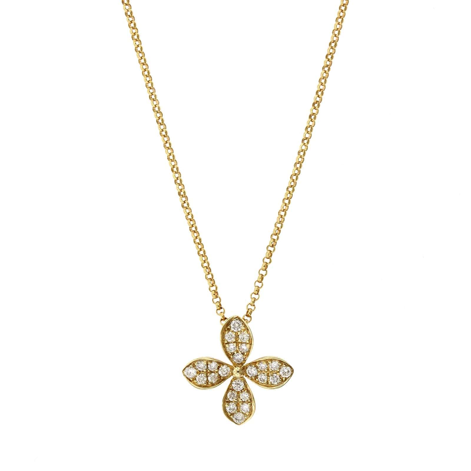 14K Yellow Gold Pave Flower Diamond Necklace