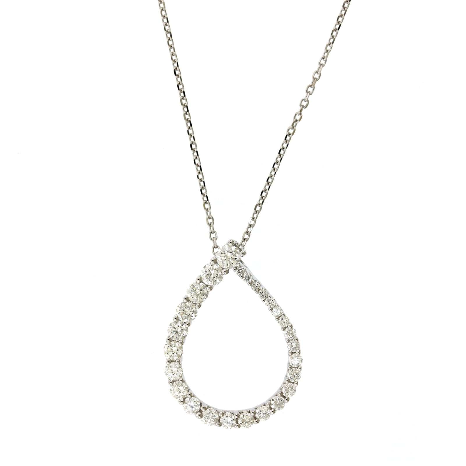 18K White Gold Graduated Diamond Open Teardrop Necklace