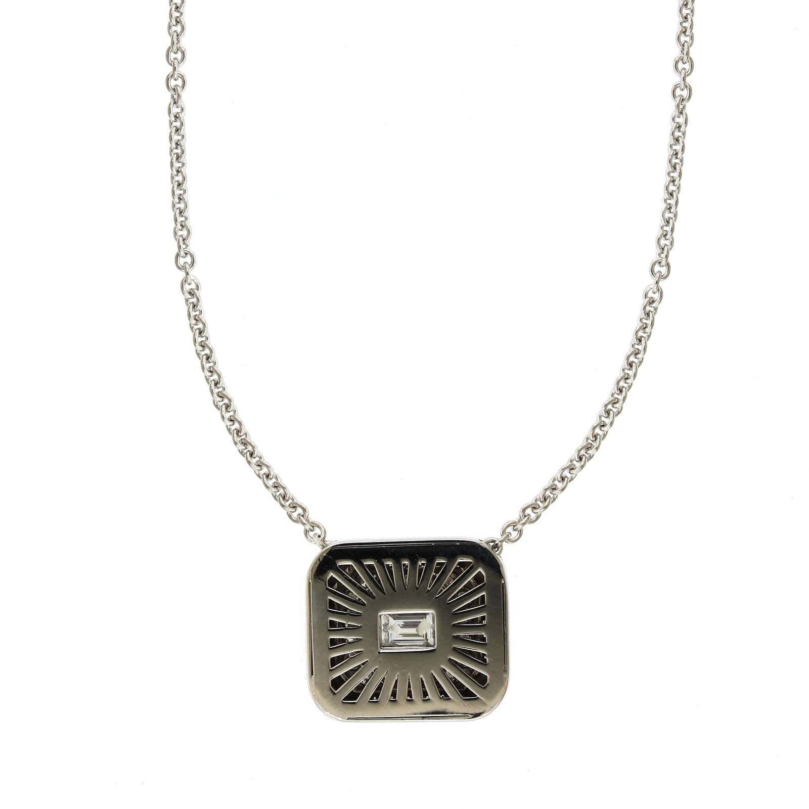 18K White Gold Baguette Cut Diamond Pendant - Image 3