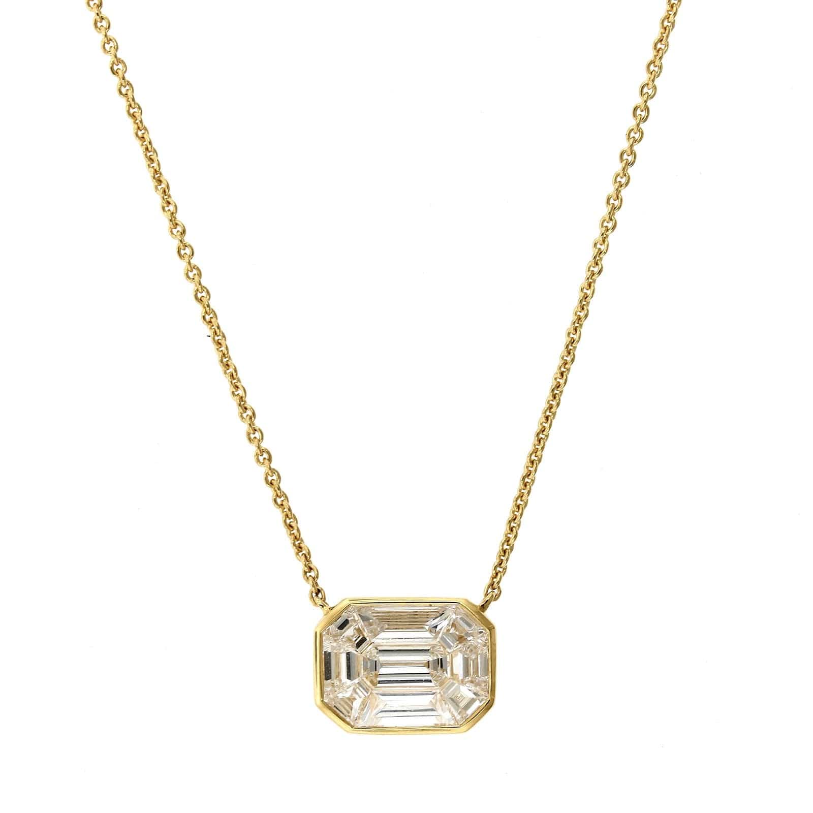 18K Yellow Gold Diamond Cluster Bezel Set Pendant