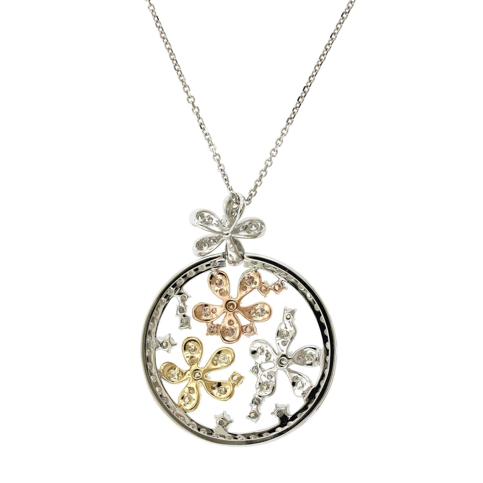 14K Tri-Color Floral Diamond Necklace - Image 2