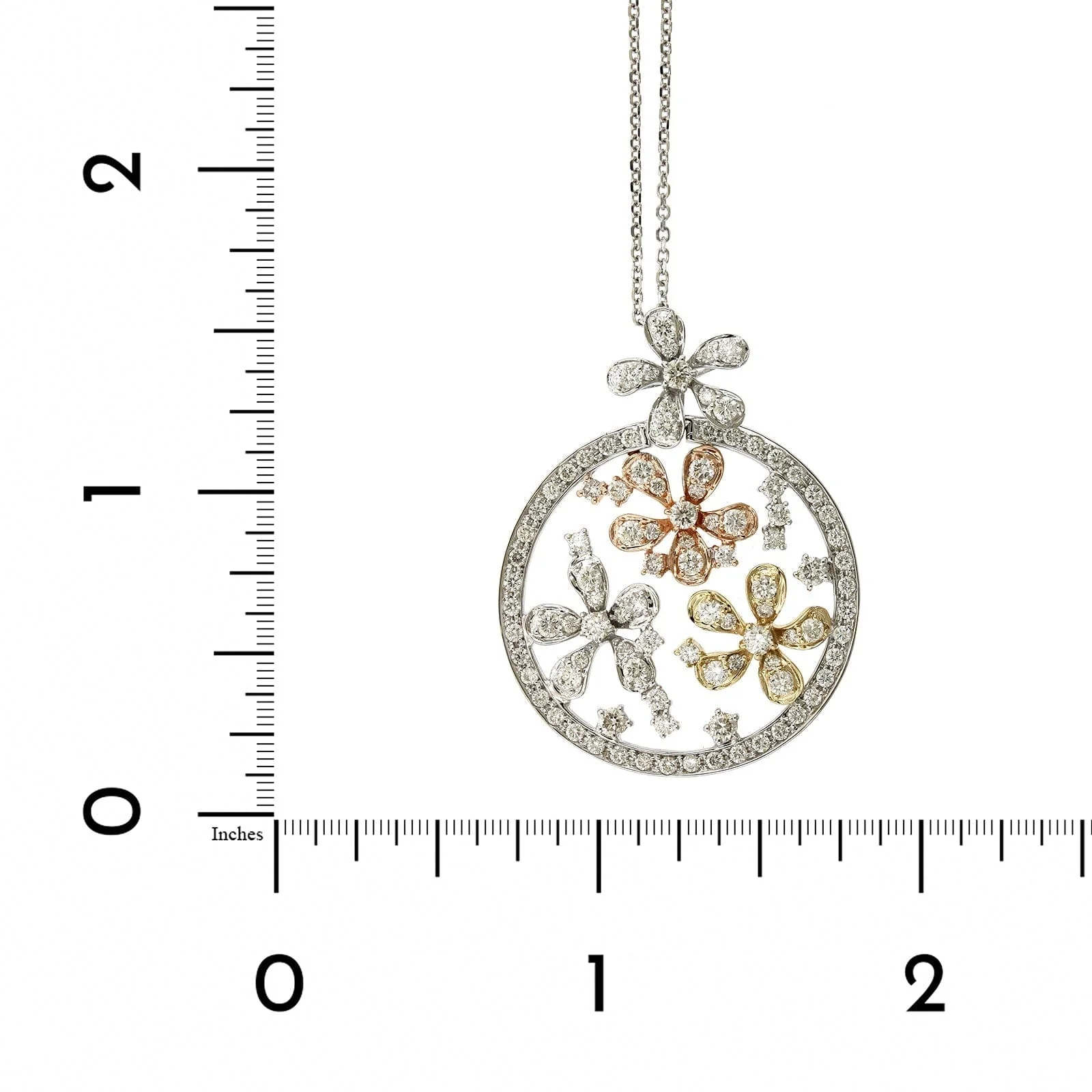 14K Tri-Color Floral Diamond Necklace - Image 4
