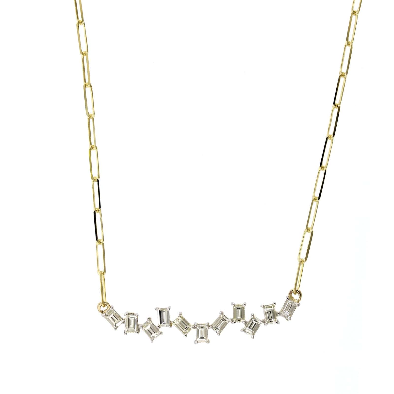 14K Yellow Gold Zigzag Baguette Diamond Necklace