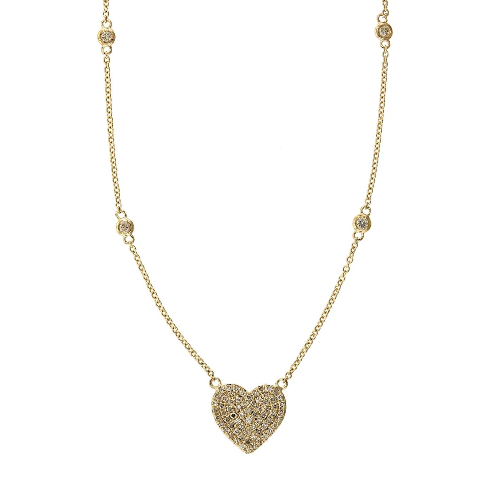 14K Yellow Gold Diamond by the Yard Diamond Heart Necklace
